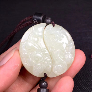 和田玉白玉情侣吊坠太极龙凤玉佩男女款一对玉石项链挂件玉牌玉坠