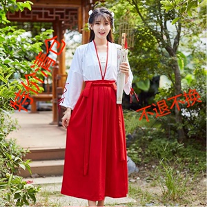 汉服红色一片式褶裙中国古风国风百搭款四季款长裙半身裙下裙齐腰
