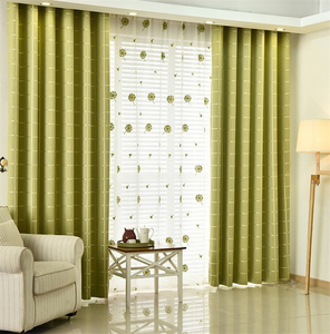 简约棉麻窗帘沈阳上门定地中海防晒布帘清新绿方格子卧室客厅书房