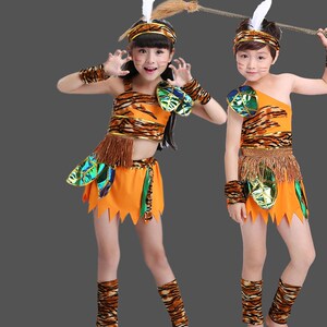 幼儿童小孩野人猎人衣服女男童非洲印第安人原始部落人表演出服装