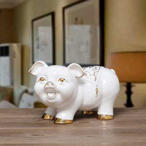 生肖陶瓷猪摆件招财可爱补角全瓷猪现代中式家居客厅办公室摆设猪