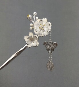 银发簪925银饰桃花古风簪子汉服旗袍头饰发钗民族风步摇流苏简约