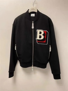 burberry/巴宝莉植绒b字母图案棉质混纺飞行黑色男夹克情侣外套女
