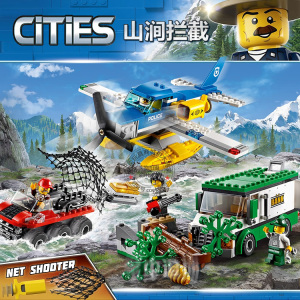 城市系列山地特种警局山涧拦截车飞机兼容乐高拼装积木玩具60175