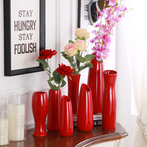 陶瓷创意时尚结婚红色花瓶现代简约瓷器家居装饰摆件干花花器插花