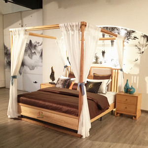 新中式实木床中式复古主卧室1.8米双人床带蚊帐架子禅意家具定制