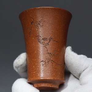 宜兴紫砂杯闻香杯纯手工刻绘喜上眉梢主人杯功夫茶杯品茗杯个人杯