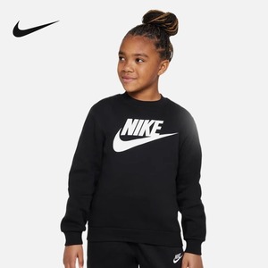 Nike耐克男女大童休闲运动衫冬新款款加绒针织印花卫衣FD2992-010