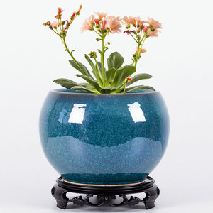 球形大花盆陶瓷吸水透气带底座塑料托盘特大号室内简约个性兰花盆