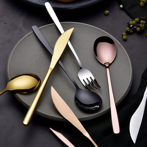 不锈钢餐具镀金色黑色西餐刀叉勺家用牛排刀叉勺筷子网红INS餐具