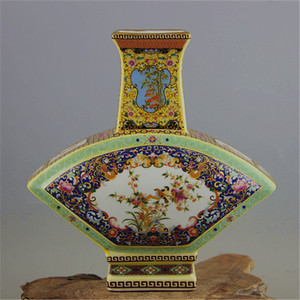 清雍正珐琅彩花鸟纹扇形瓶 景德镇做旧仿古瓷器 古玩古董收藏摆件