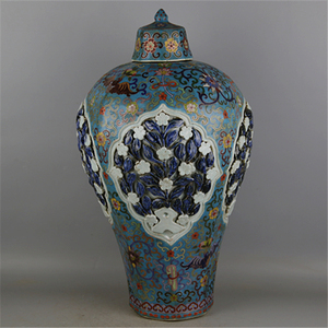 元代景泰蓝掐丝珐琅彩捏花梅瓶 仿官窑文物古瓷器 手工瓷古玩古董