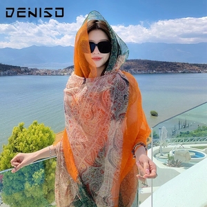 Deniso海滩披肩女夏季防晒丝巾两用长款超大女纱巾薄围巾披肩