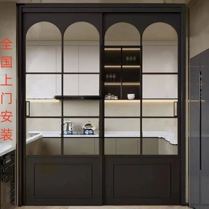 定制上海法式复古老铁门厨房推拉门吊轨卫生间客厅阳台移门老钢窗