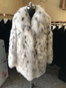 2023美山猫皮草大衣女西装领猞豹纹白色宽松中长款冬猁皮毛外套