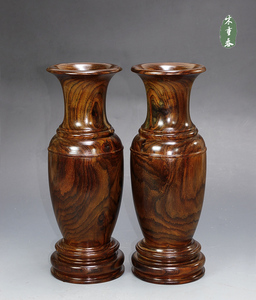 红木雕工艺品摆件 越南红木花瓶 红酸枝高腰插花花瓶 高31厘米
