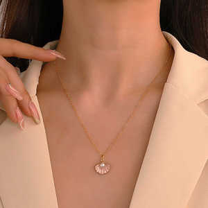 Shell necklace欧美极简风珍珠贝壳项链耳环套装时尚彩色滴油耳扣