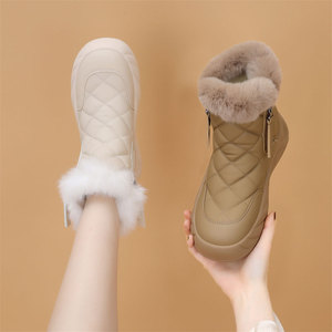 白色东北保暖雪地靴女冬2023新款兔皮毛一体加绒加厚防寒防水棉鞋