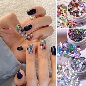 超闪美甲镭射亮片指甲贴片蝴蝶正方形长方形魔方彩色大亮片装饰品