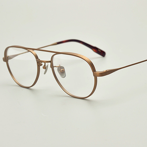 手工古铜色造旧哑光磨砂镜框 百搭飞行员式纯钛眼镜男女 简约复古