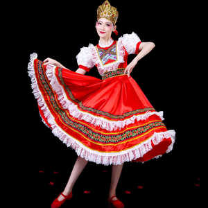 新款俄罗斯民族舞蹈服装女仆装成人舞台开场舞大摆裙演出服蓬蓬裙