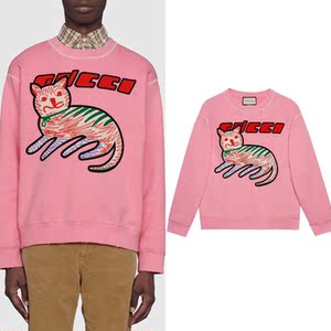 gucci 古奇 粉色小猫咪红徽标字母logo棉质长袖套头卫衣