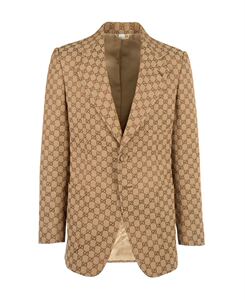 gucci 古奇古驰 米色老花双gg提花长袖翻领纽扣西装西服外套男女