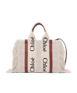 chloe 蔻依 米白色小号woody徽标logo针织流苏菜篮子tote托特包女