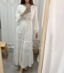 sansanの森系气质白色连衣裙度假长裙沙滩裙超仙缕空蕾丝裙