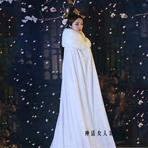 神话影楼写真服装女古装汉服白色披风斗篷貂蝉同款演出服塞下曲