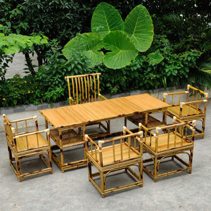 新中式竹子桌椅组合竹制茶桌椅茶台禅意竹茶几2米长桌长方形桌子