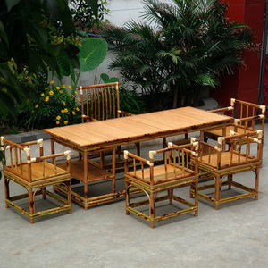 新中式竹子茶桌椅组合竹制桌椅禅意家具竹编茶几泡茶长桌子竹茶桌