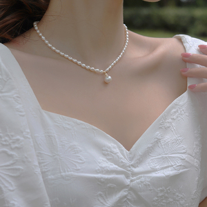 天然淡水珍珠项链女强光锁骨链纯银小众设计高级感轻奢简约不掉色