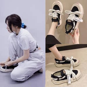 了不起舞社程潇同款鞋子低帮帆布鞋圆头系带板鞋厚底鞋女单鞋潮