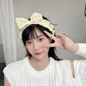 韩国网红甜美森系少女小雏菊简约蝴蝶结洗脸束发带女褶皱发箍头饰