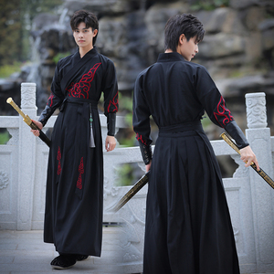 中国风原创大码古装刺客夜行衣男生汉服传统长袖襦裙送护腕两件套