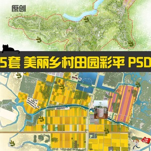 竞赛风美丽乡村景观ps彩色平图农梯田园综合体旅游规划psd总平面