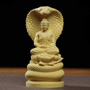 黄杨木蛇佛释迦摩尼佛像木雕家用佛堂供奉神像家居红木装饰品文玩