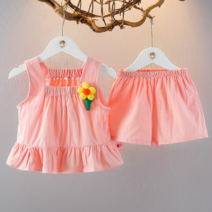 婴儿衣服夏季纯棉2024新款可爱淑女吊带套装一岁女宝宝超洋气童装