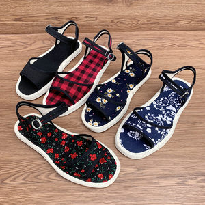 夏季老北京布凉鞋女纯手工千层底传统布底吸汗搭扣防滑居家女布鞋