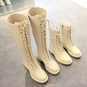 ivsv真皮圆头拉链中跟马丁白色靴系带靴夏季马丁靴女短靴女鞋流行
