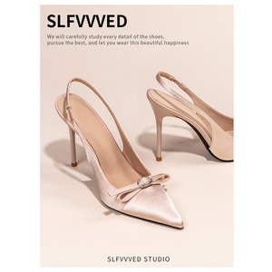 SLFVVVED包头高跟鞋女2024新款尖头细跟蝴蝶结法式气质绝美单鞋