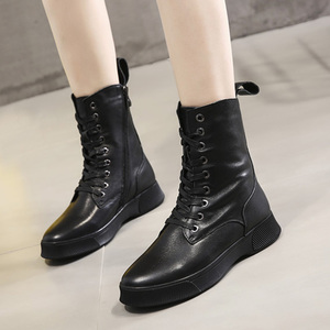 靴子女短靴平底带鞋带