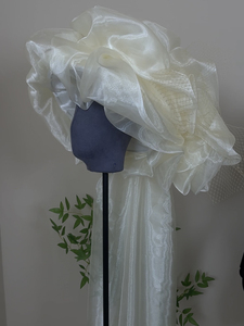 美高香槟色手工小众礼帽子新娘婚礼头纱影楼样片拍摄复古造型旅拍