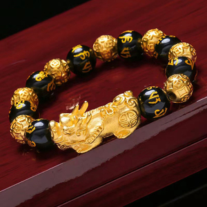老凤祥云999纯金貔貅手链男招财纳福足金转运珠男士皮丘黄金手串
