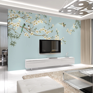 现代简约电视背景墙壁纸客厅2020新款壁布8d花鸟壁画影视墙墙布
