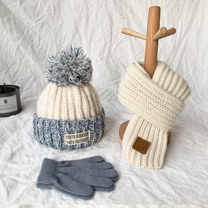 韩国冬季男女童帽子围巾宝宝保暖加绒毛线帽手套三件套儿童针织帽