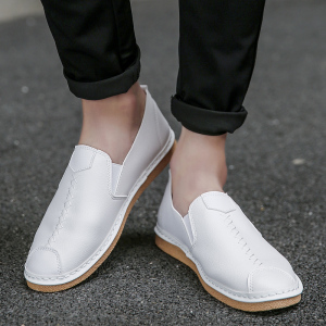 小白鞋男夏季透气防水防滑工作男款上班板鞋白色商务正装休闲皮鞋