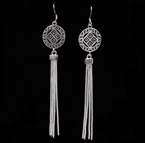 琴格乐~925银流苏耳环长款民族 蒙古族 耳坠银饰品 简约气质8厘米