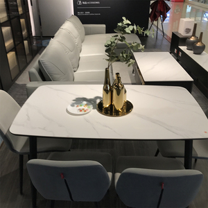 掌上明珠餐桌饭桌大理石意式轻奢家用小户型带转盘长方形简约北欧